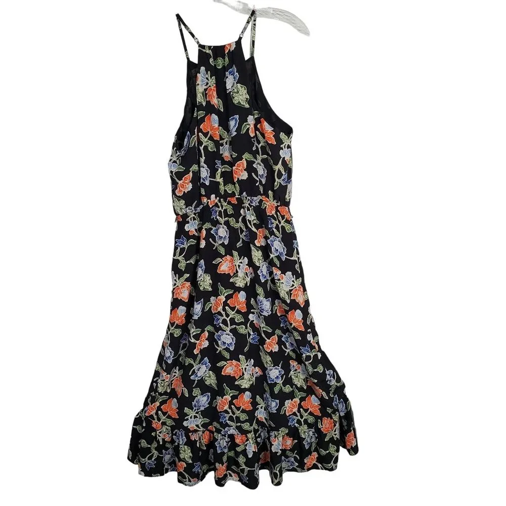 Joie Sz M Dress Deme Silk Chiffon Faux Wrap Hi Lo Flowing Midi Ruffle Hem Floral - Picture 3 of 11